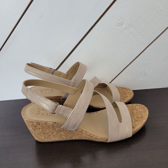 NEW Naturalizer Adria Cork Wedge Sandals Fawn Faux Leather 11M Ankle Straps - Picture 4 of 9
